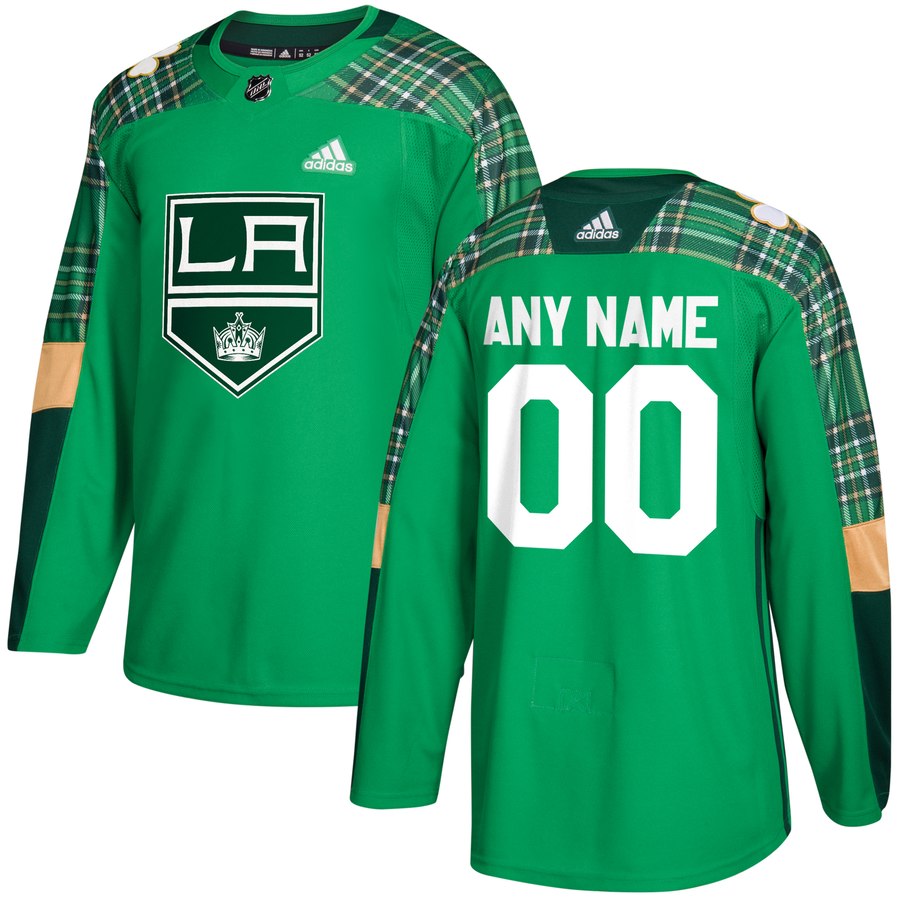 Men Adidas Los Angeles Kings Personalized Green St. Patrick Day Custom Practice NHL Jersey
